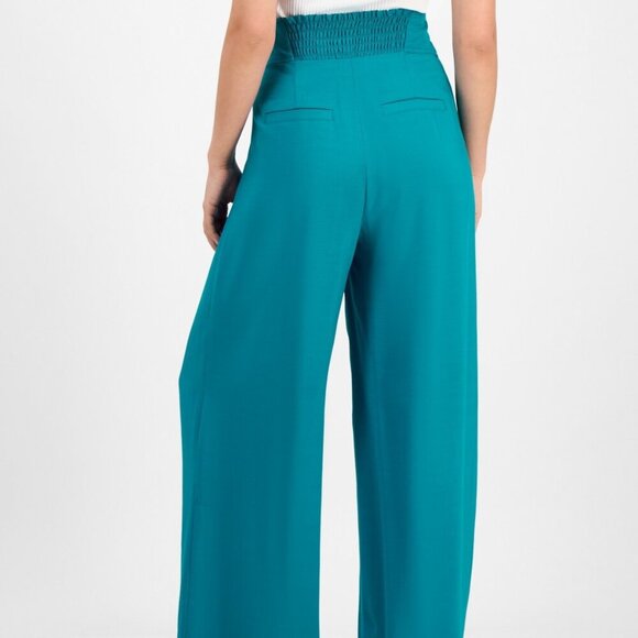 Bar III Vibrant Teal Petite High‑Rise Pleat‑Front Wide Leg Pants NWT 12 Petite - Picture 4 of 4